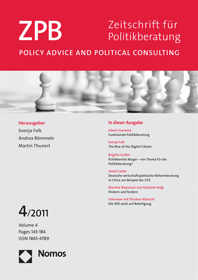 Cover of Volume: ZPB Zeitschrift für Politikberatung Volume 4 (2011), Edition 4