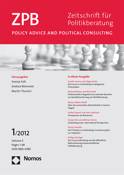 Cover of Volume: ZPB Zeitschrift für Politikberatung Volume 5 (2012), Edition 1