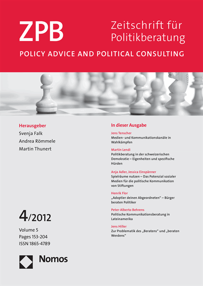 Cover der Ausgabe: ZPB Zeitschrift für Politikberatung Jahrgang 5 (2012), Heft 4