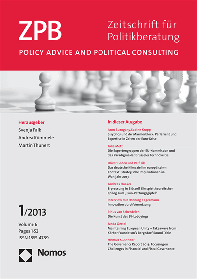 Cover der Ausgabe: ZPB Zeitschrift für Politikberatung Jahrgang 6 (2013), Heft 1