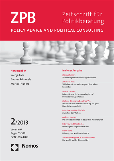 Cover der Ausgabe: ZPB Zeitschrift für Politikberatung Jahrgang 6 (2013), Heft 2