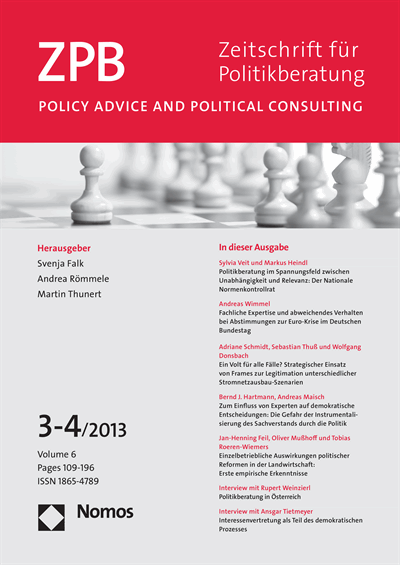 Cover der Ausgabe: ZPB Zeitschrift für Politikberatung Jahrgang 6 (2013), Heft 3-4