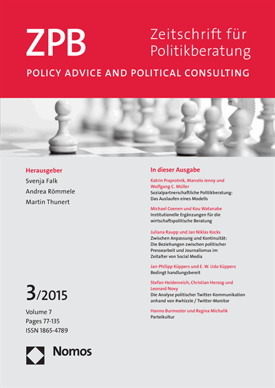 Cover der Ausgabe: ZPB Zeitschrift für Politikberatung Jahrgang 7 (2015), Heft 3