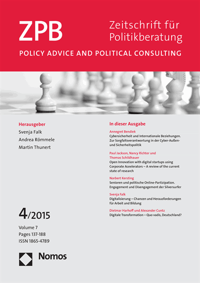 Cover der Ausgabe: ZPB Zeitschrift für Politikberatung Jahrgang 7 (2015), Heft 4