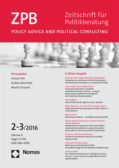 Cover der Ausgabe: ZPB Zeitschrift für Politikberatung Jahrgang 8 (2016), Heft 2-3