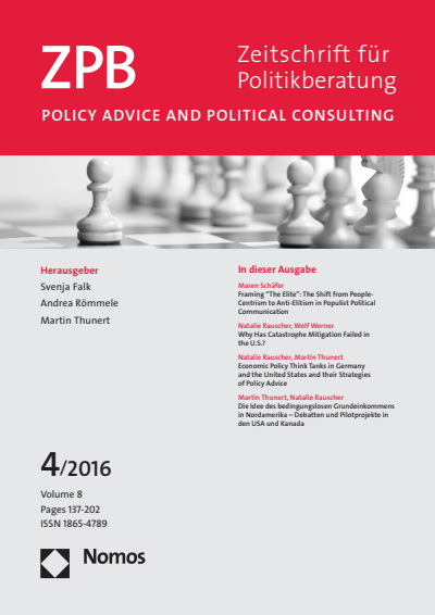 Cover der Ausgabe: ZPB Zeitschrift für Politikberatung Jahrgang 8 (2016), Heft 4