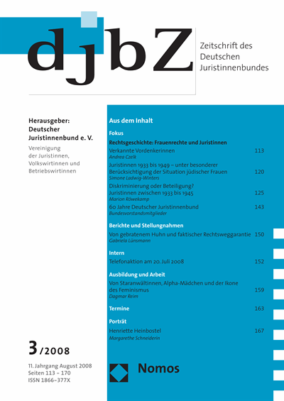 Cover of Volume: djbZ Zeitschrift des Deutschen Juristinnenbundes Volume 11 (2008), Edition 3