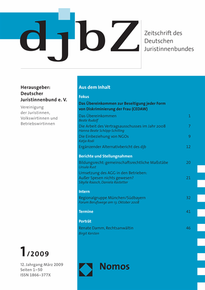 Cover of Volume: djbZ Zeitschrift des Deutschen Juristinnenbundes Volume 12 (2009), Edition 1