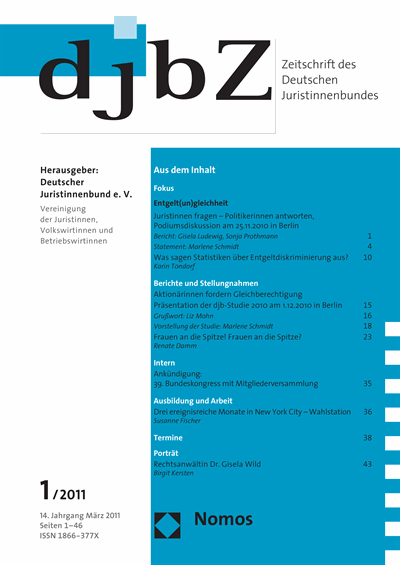 Cover of Volume: djbZ Zeitschrift des Deutschen Juristinnenbundes Volume 14 (2011), Edition 1