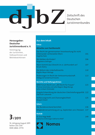 Cover of Volume: djbZ Zeitschrift des Deutschen Juristinnenbundes Volume 14 (2011), Edition 3