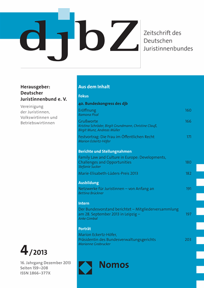 Cover of Volume: djbZ Zeitschrift des Deutschen Juristinnenbundes Volume 16 (2013), Edition 4