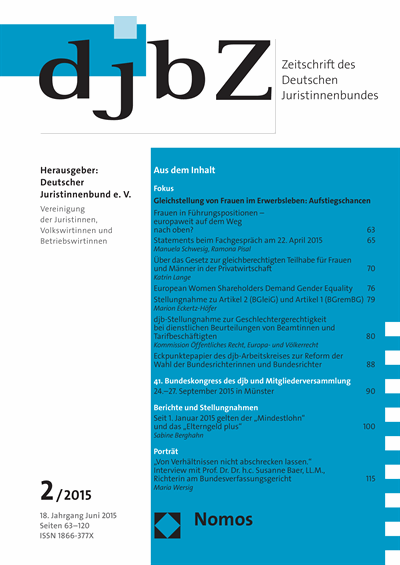 Cover of Volume: djbZ Zeitschrift des Deutschen Juristinnenbundes Volume 18 (2015), Edition 2