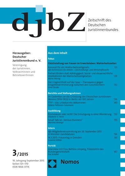 Cover of Volume: djbZ Zeitschrift des Deutschen Juristinnenbundes Volume 18 (2015), Edition 3