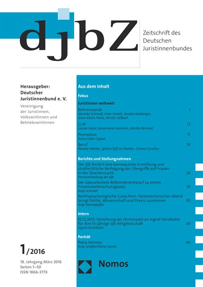 Cover of Volume: djbZ Zeitschrift des Deutschen Juristinnenbundes Volume 19 (2016), Edition 1