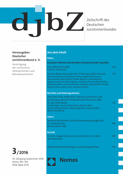 Cover of Volume: djbZ Zeitschrift des Deutschen Juristinnenbundes Volume 19 (2016), Edition 3