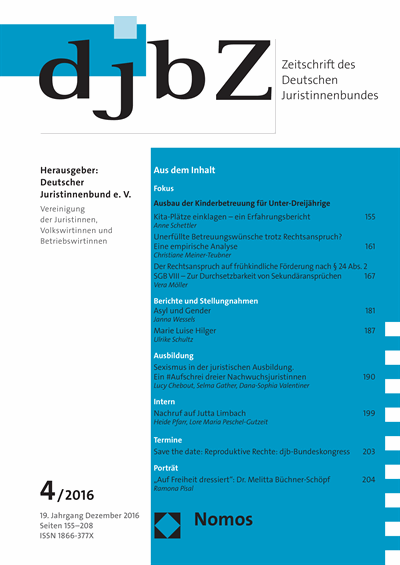 Cover of Volume: djbZ Zeitschrift des Deutschen Juristinnenbundes Volume 19 (2016), Edition 4