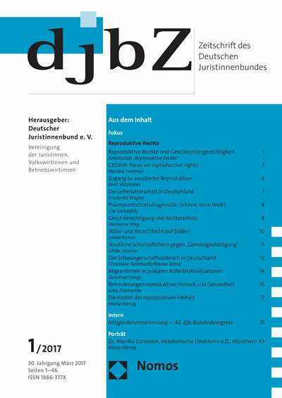 Cover of Volume: djbZ Zeitschrift des Deutschen Juristinnenbundes Volume 20 (2017), Edition 1