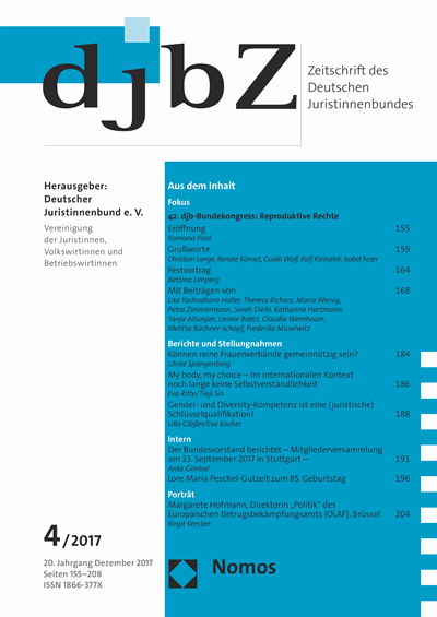 Cover of Volume: djbZ Zeitschrift des Deutschen Juristinnenbundes Volume 20 (2017), Edition 4