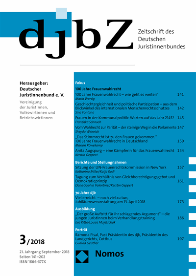 Cover of Volume: djbZ Zeitschrift des Deutschen Juristinnenbundes Volume 21 (2018), Edition 3