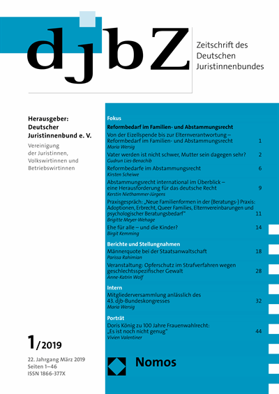 Cover of Volume: djbZ Zeitschrift des Deutschen Juristinnenbundes Volume 22 (2019), Edition 1