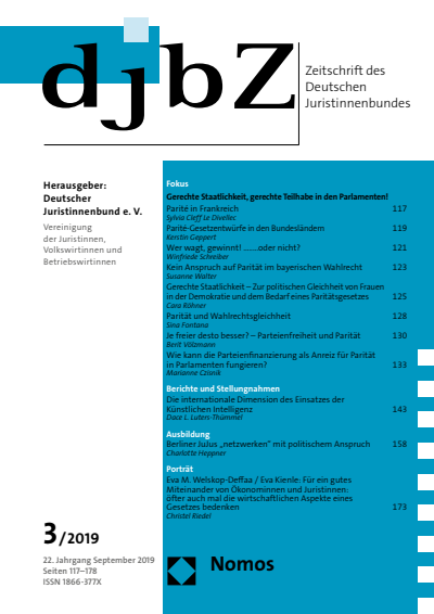Cover of Volume: djbZ Zeitschrift des Deutschen Juristinnenbundes Volume 22 (2019), Edition 3
