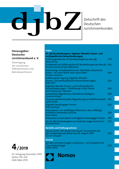 Cover of Volume: djbZ Zeitschrift des Deutschen Juristinnenbundes Volume 22 (2019), Edition 4
