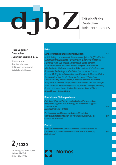 Cover of Volume: djbZ Zeitschrift des Deutschen Juristinnenbundes Volume 23 (2020), Edition 2