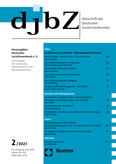 Cover of Volume: djbZ Zeitschrift des Deutschen Juristinnenbundes Volume 24 (2021), Edition 2