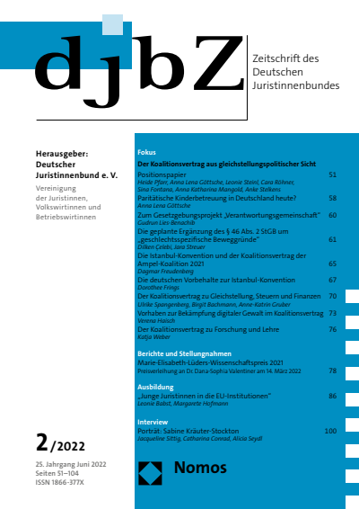Cover of Volume: djbZ Zeitschrift des Deutschen Juristinnenbundes Volume 25 (2022), Edition 2
