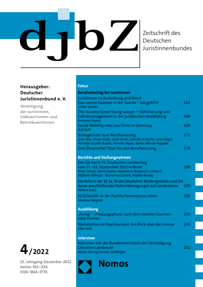 Cover of Volume: djbZ Zeitschrift des Deutschen Juristinnenbundes Volume 25 (2022), Edition 4