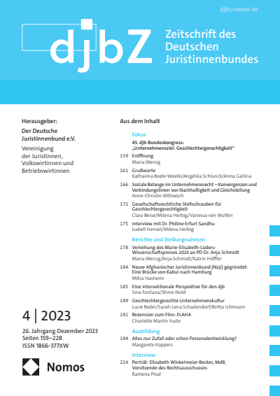 Cover der Ausgabe: djbZ Zeitschrift des Deutschen Juristinnenbundes Jahrgang 26 (2023), Heft 4