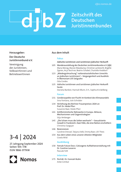 Cover der Ausgabe: djbZ Zeitschrift des Deutschen Juristinnenbundes Jahrgang 27 (2024), Heft 3-4