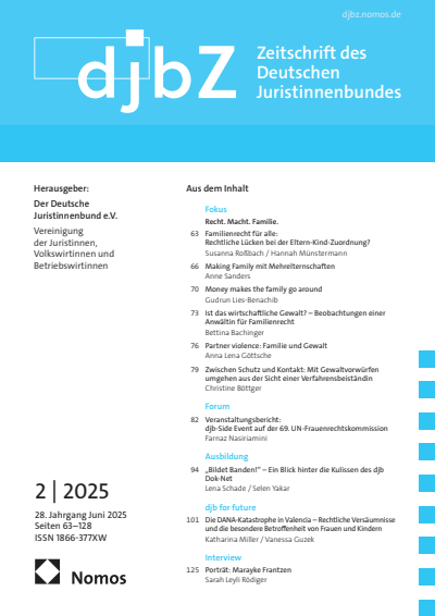 Cover der Ausgabe: djbZ Zeitschrift des Deutschen Juristinnenbundes Jahrgang 28 (2025), Heft 2