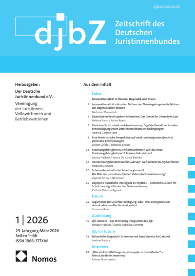 Cover of Volume: djbZ Zeitschrift des Deutschen Juristinnenbundes Volume 29 (2026), Issue 1