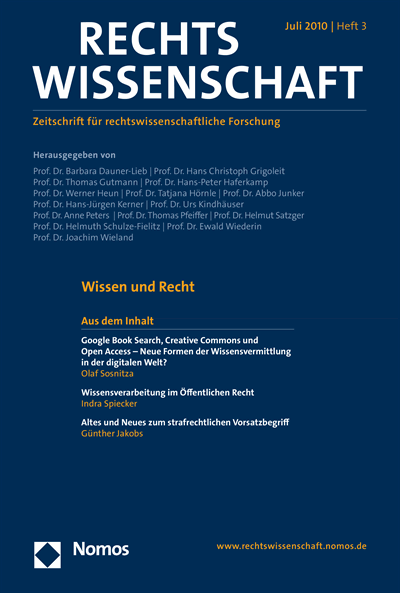 Cover der Ausgabe: RW Rechtswissenschaft Jahrgang 1 (2010), Heft 3