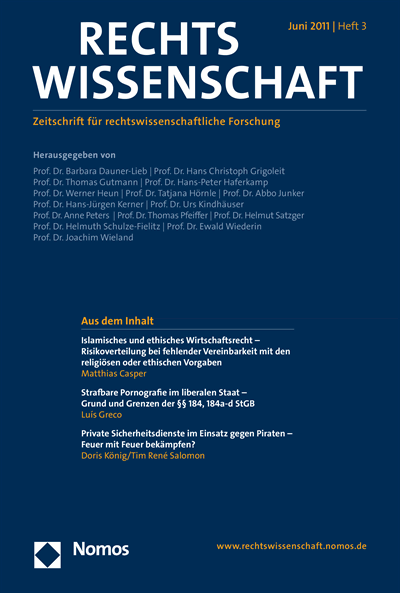 Cover der Ausgabe: RW Rechtswissenschaft Jahrgang 2 (2011), Heft 3