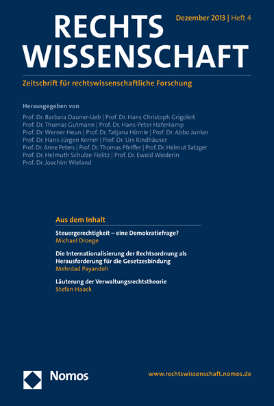 Cover der Ausgabe: RW Rechtswissenschaft Jahrgang 4 (2013), Heft 4