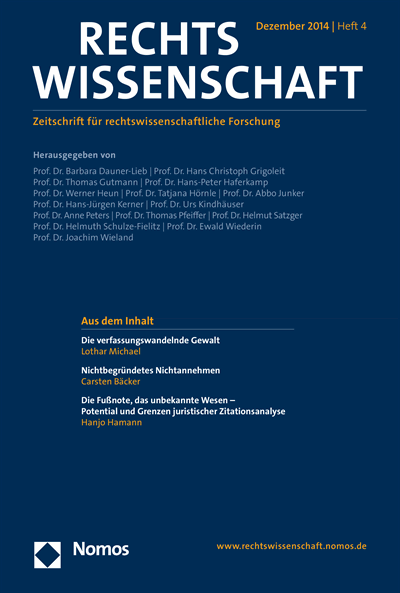 Cover der Ausgabe: RW Rechtswissenschaft Jahrgang 5 (2014), Heft 4