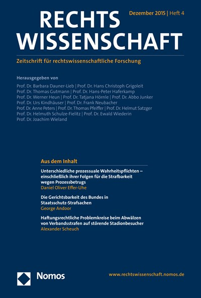 Cover der Ausgabe: RW Rechtswissenschaft Jahrgang 6 (2015), Heft 4