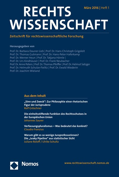 Cover der Ausgabe: RW Rechtswissenschaft Jahrgang 7 (2016), Heft 1
