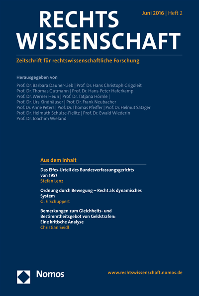 Cover der Ausgabe: RW Rechtswissenschaft Jahrgang 7 (2016), Heft 2