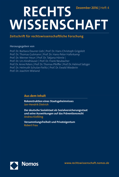 Cover der Ausgabe: RW Rechtswissenschaft Jahrgang 7 (2016), Heft 4