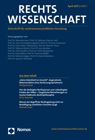 Cover der Ausgabe: RW Rechtswissenschaft Jahrgang 8 (2017), Heft 1