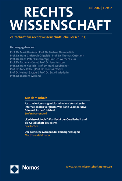 Cover der Ausgabe: RW Rechtswissenschaft Jahrgang 8 (2017), Heft 2