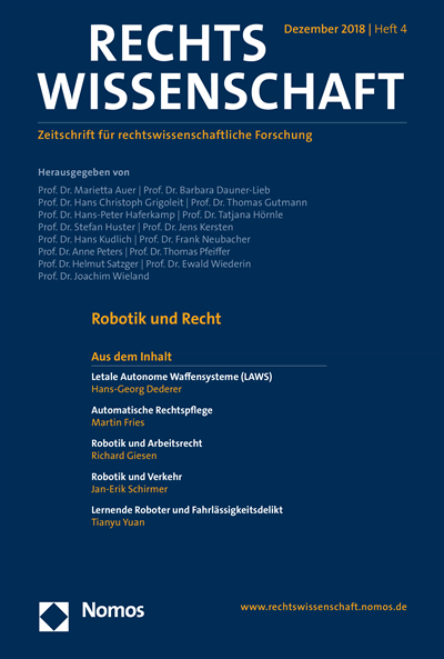 Cover der Ausgabe: RW Rechtswissenschaft Jahrgang 9 (2018), Heft 4