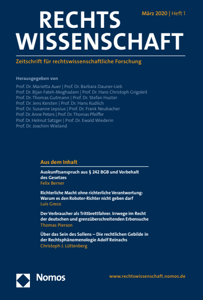 Cover der Ausgabe: RW Rechtswissenschaft Jahrgang 11 (2020), Heft 1