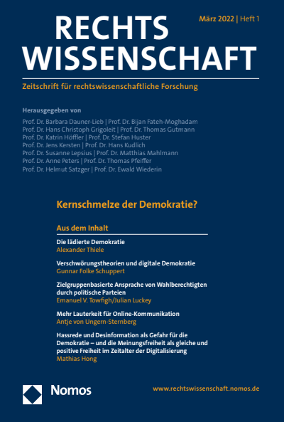 Cover der Ausgabe: RW Rechtswissenschaft Jahrgang 13 (2022), Heft 1