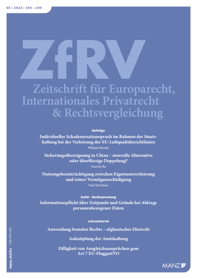 Cover der Ausgabe: ZfRV Zeitschrift für Europarecht, Int. Privatrecht und Rechtsvergleichung Jahrgang 64 (2023), Heft 5