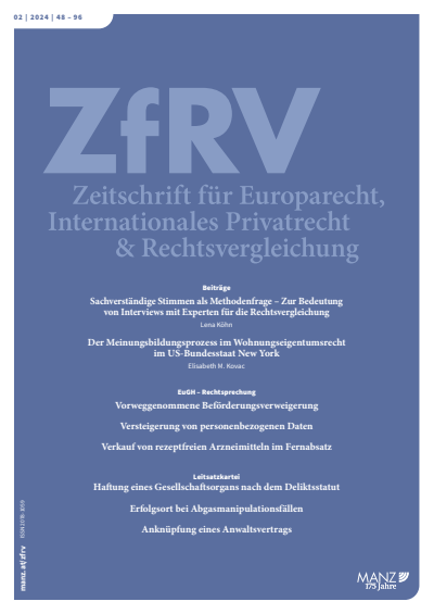 Cover der Ausgabe: ZfRV Zeitschrift für Europarecht, Int. Privatrecht und Rechtsvergleichung Jahrgang 65 (2024), Heft 2