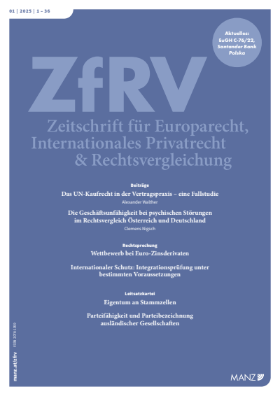 Cover der Ausgabe: ZfRV Zeitschrift für Europarecht, Int. Privatrecht und Rechtsvergleichung Jahrgang 66 (2025), Heft 1